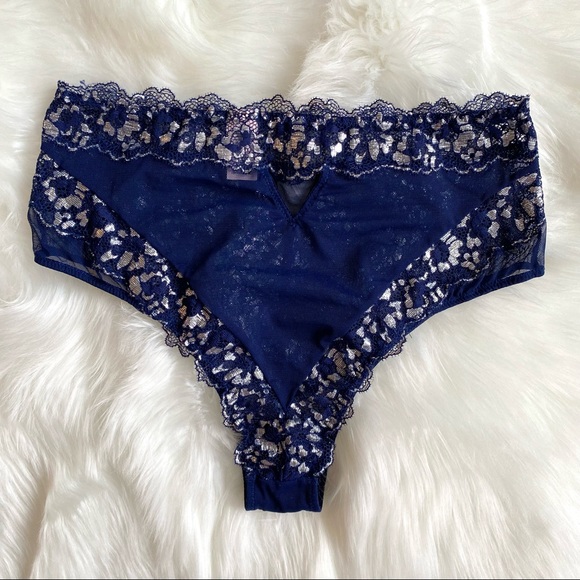 Victoria’s Secret Size S Cheeky High Waisted Navy & Silver Floral Lace Panty - Picture 2 of 7
